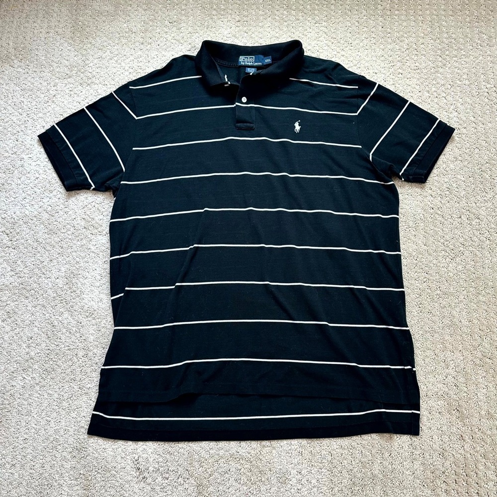 Vintage Polo Ralph Lauren Polo Shirt Men's XXL Black White Stripe Cotton Classic